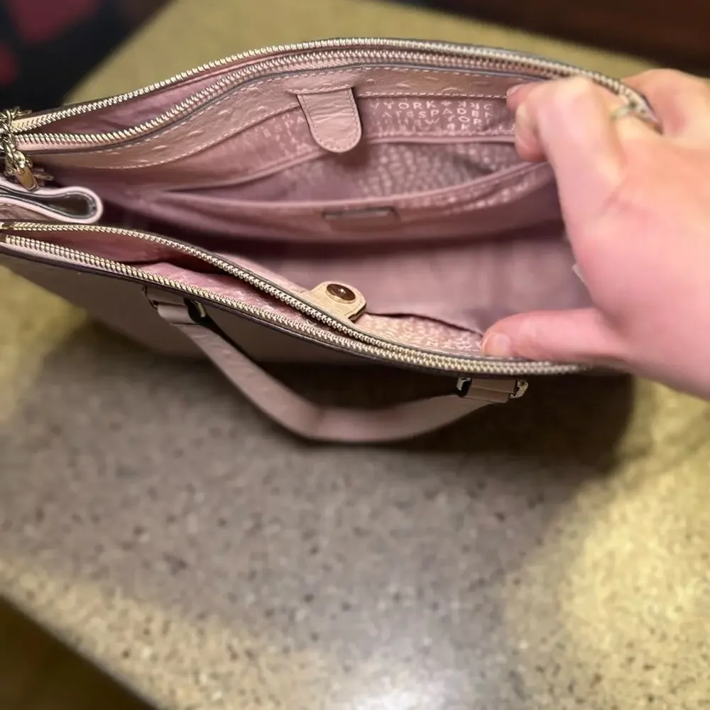 Kate Spade New York Loden Bristol Drive Ostrich Leather Satchel Bag Pink Gold